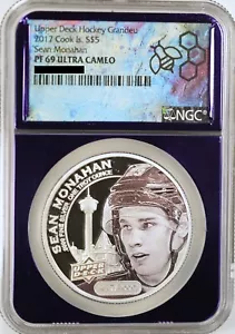 2017 PROOF COOK ISLANDS S$5 SEAN MONAHAN 1 OZ ARGENTO NGC PF 69 CAMEO CONIATA 1K - Foto 1 di 6