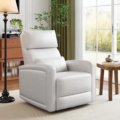 Mecedora giratoria con reposapiés, silla planeadora de cuero sintético para sala de estar Foto 1 de 4