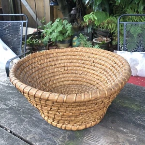 Antique Grass Reeded Coiled Basket Fruit Gathering Basket - Picture 1 of 8