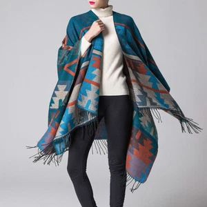 Lady Open Front Cardigan Shawl Cloak Boho Cape Poncho Kimono Blanket Wrap Casual - Picture 1 of 17