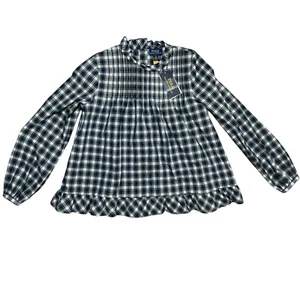 Polo Ralph Lauren Girls Plaid Cotton Top Navy Green Size 12 - Picture 1 of 3