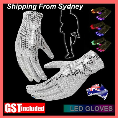 LED Gloves Flashing Sequins Sparkly 6Modes Finger Lighting Light Up White  Party - image 1 of 4