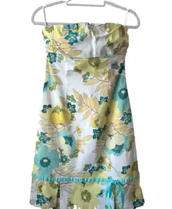 La Jolie | Strapless Cotton Floral Mid Length Dress 14 - Picture 1 of 5