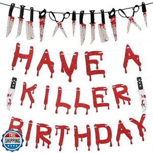 4 Pcs Have A Killer Birthday Banner Halloween Party Decorations Knife Hanging - Picture 1 of 5
