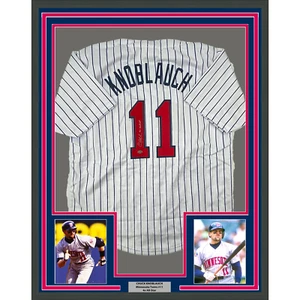 Framed Autographed Chuck Knoblauch 33x42 Pinstripe Jersey Leaf Authentic COA - Picture 1 of 2