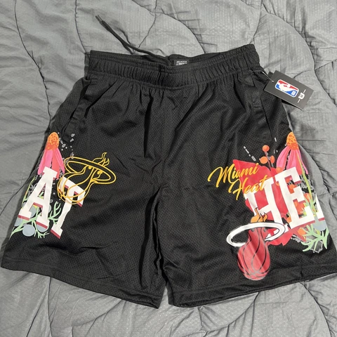 New Men’s Miami Heat Basketball Shorts Black-small Cover