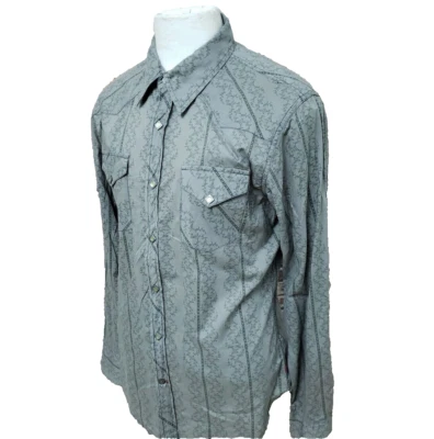 Guess Jeans Vintage Square Pearl Snap Men's Size M Gray Floral L/S Biker Shirt - Image 1 of 4