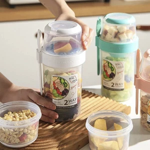 2Pack Overnight Oats Container 2 - Tier Breakfast On the Go Cups Yogurt Oatmeal - Picture 1 of 10
