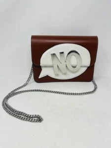 Zara NO Handbag Women's Vegan Leather Brown White Silver Exclamation Chain Strap - Picture 1 of 12