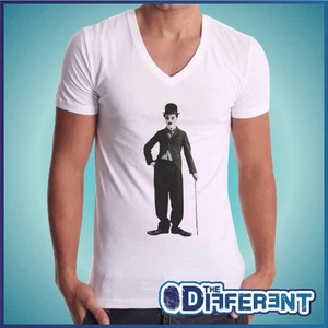 T-shirt V Neck Charlie Chaplin Cane Mustache The Happiness Is Have My-Shirt New - Picture 1 of 1