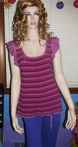 NEW! FREE PEOPLE Pretty Ruffled KNIT TOP Shirt S M $128 - Picture 1 of 7