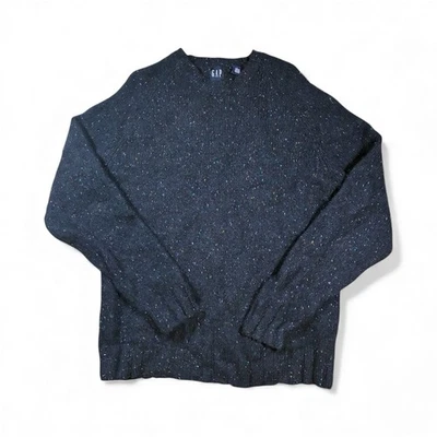 Vintage GAP Sweater Mens Large Navy Wool Knit Crewneck Speckled 90s Pullover - Image 1 of 4