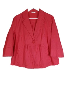 M&S Linen Cotton Blend Short Jacket Size 14 Dark Coral 3/4 Sleeve Pleat Detail - Picture 1 of 8