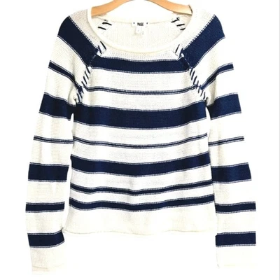 Suéter Paige Para Mujer Pequeño Taryn Blanco Azul Rayas Algodón Tejido Foto 1 de 4