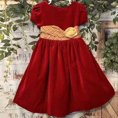 Laura Ashley Velvet Holiday Dress Girls Size 4 Burgundy Red *READ* - Image 1 of 4