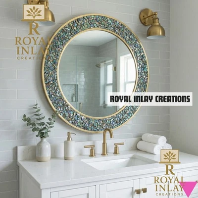 Espejo redondo de labradorita cruda iridiscente: acento de cristal bohemio decoración del hogar 30" Foto 1 de 4