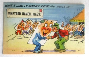 Postal de humor de lino vintage de los años 40 de VINEYARD HAVEN, MASS. - Imagen 1 de 2