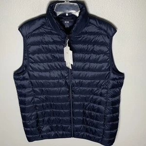 Uniqlo Ultra Light Down Vest Mens XL Navy Blue Quilt Full Zip Mockneck Nylon NWT - Picture 1 of 10