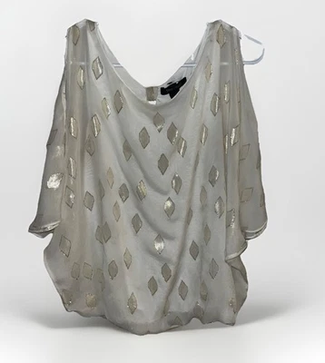 White House Black Market Silk Bubble Cold Shoulder Short Sleeve Top Size S EUC - Image 1 of 4