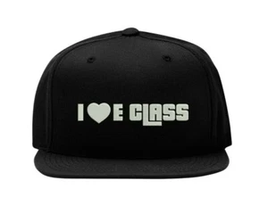 I Love E Class Car Lover Embroidered Snapback Baseball Cap Fullcap Flat Bill Hat - Picture 1 of 4