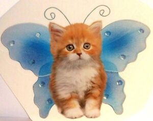 Pomarańczowo-biały kot kotek z niebieskimi skrzydłami naklejka-skrzydła Keith Kimberlin naklejka