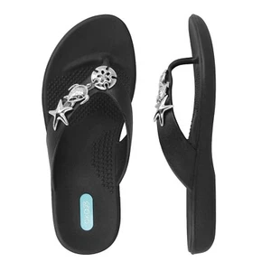 Sandal OkaB Oka-B Tybee Flip Flop Shoes Licorice Silver Tone Charms Women Sm 5-6 - Picture 1 of 6