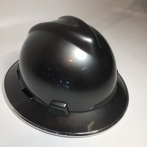 Custom Hard Hat MSA Full Brim Metalic Graphite W/ Chrome EdgeGard - Picture 1 of 7