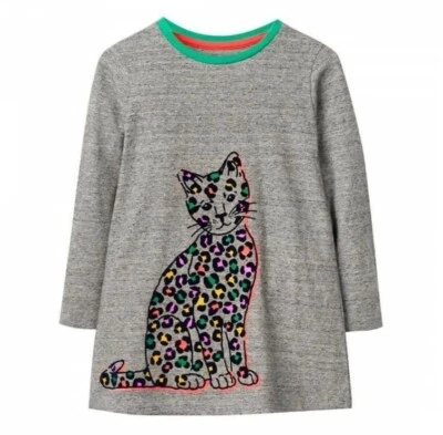 NWT Mini Boden Girls Tunic Top Gray Heathered Floral Cat. Size 6-7 - Image 1 of 2