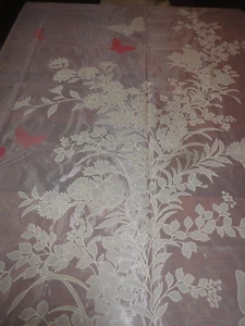 Vtg Fabric 1960's Sheer Pink Textured Butterfly Panel Print 80"L x 74"W - Picture 1 of 5