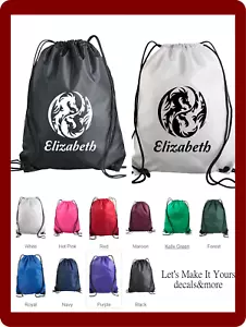 DRAGON YING YANG NYLON DRAWSTRING BACKPACK CINCH SACK SCHOOL BAG CUSTOM W/ NAME - Picture 1 of 1