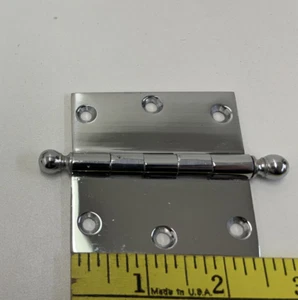 Chrome Door Hinge 2-1/2” X 2-1/2” Solid Brass With Removable Tips - Picture 1 of 5