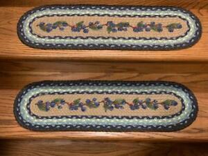 Blueberry Vine Print Braided Stair Tread by Earth Rugs