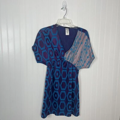 Vestido custo barcelona Talla 1 Boho Retro Estampado Geométrico Azul Púrpura Cuello en V Arte Foto 1 de 4