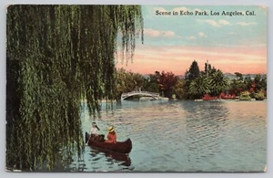 Kanufahren im Echo Park Los Angeles Kalifornien CA Brückenszene um 1910 Postkarte - Bild 1 von 2
