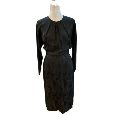 Vestido Vaina Midi Silk Studio 100% Seda Manga 3/4 Negro Estampado Rosa Talla 8 De Colección Años 80 Foto 1 de 4