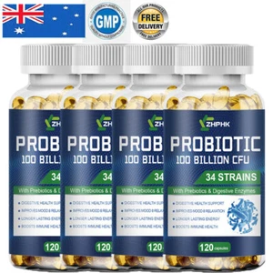 Probiotic Capsules 100 Billion CFU - Support Gut Health Relief Bloating Caps - Foto 1 di 14