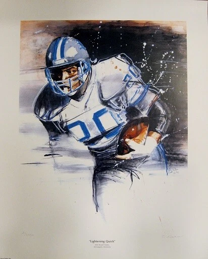 Impresión litográfica de fútbol americano 23x29 Barry Sanders de Detroit Lions Foto 1 de 1
