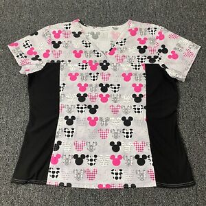 Disney Mickey Minnie Mouse Scrub Top Womens XL Shirt Short Sleeve