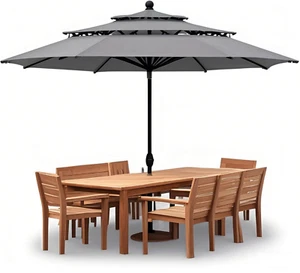 10ft 3 Tier Outdoor Patio Umbrella Market Sun Shade Steel Tilt W/ Crank Outdoor - Picture 1 of 9