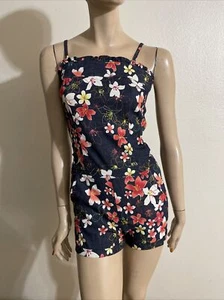 Women’s Blue Floral Denim Cotton Casual Summer Opened Corset Size S Jumpsuit - Picture 1 of 7