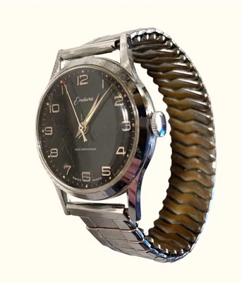 Reloj de pulsera Endura Swiss para hombre cuerda manual funciona esfera negra puntero rojo  Foto 1 de 3