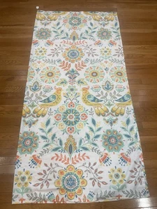 Boho shower curtain brightly colored florals Birds Medallions Teal Yellow White - Picture 1 of 6