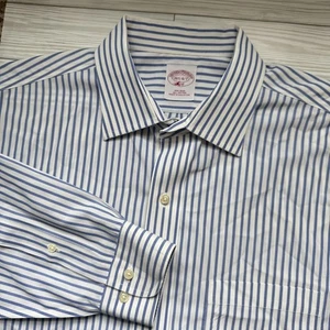 Camisa Brooks Brothers Para Hombre 16.5 34/35 Azul Blanco Rayas Sin Planchar Algodón Bolsillo - Imagen 1 de 7