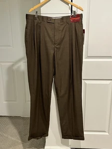 Pantalone Louis Raphael uomo 38x34marrone plissettato 40% misto lana pantalone vintage NUOVO - Foto 1 di 13