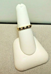 Natural Blue Sapphire and Diamonds Band Ring Yellow Gold Plated Silver Ring - Picture 1 of 5