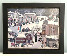 SANDRA SOMERS Framed Folk Art Print WINTER AT GREENFIELD VILLAGE Henry Ford 24"