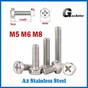 Hex Head Phillips Screws 304(A2) Stainless Steel M5 M6 M8 Metric Hex Bolts - Picture 1 of 6