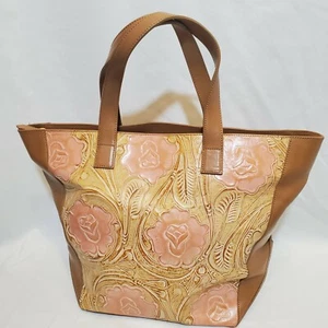 Elle Cieffe Firenze seltene Leder Handtasche kamelrosa Blumen Tragetasche Made in Italy - Bild 1 von 7