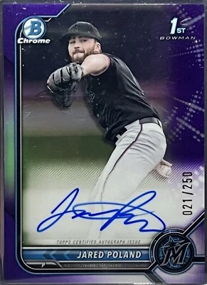 2022 Bowman Draft Jared Poland Purple Refractor Auto 021/250 #CDA-JPD Marlins - Image 1 of 2