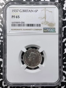 1937 Great Britain 6 Pence Sixpence NGC PR65 Lot#G7514 Silver! Proof! Gem BU! - Picture 1 of 3